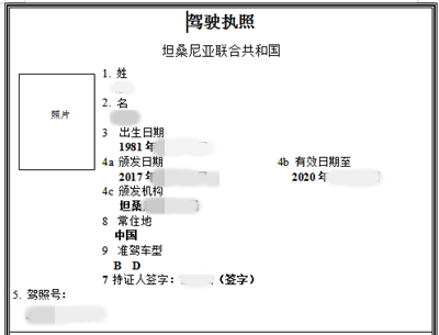 南非驾照翻译模板